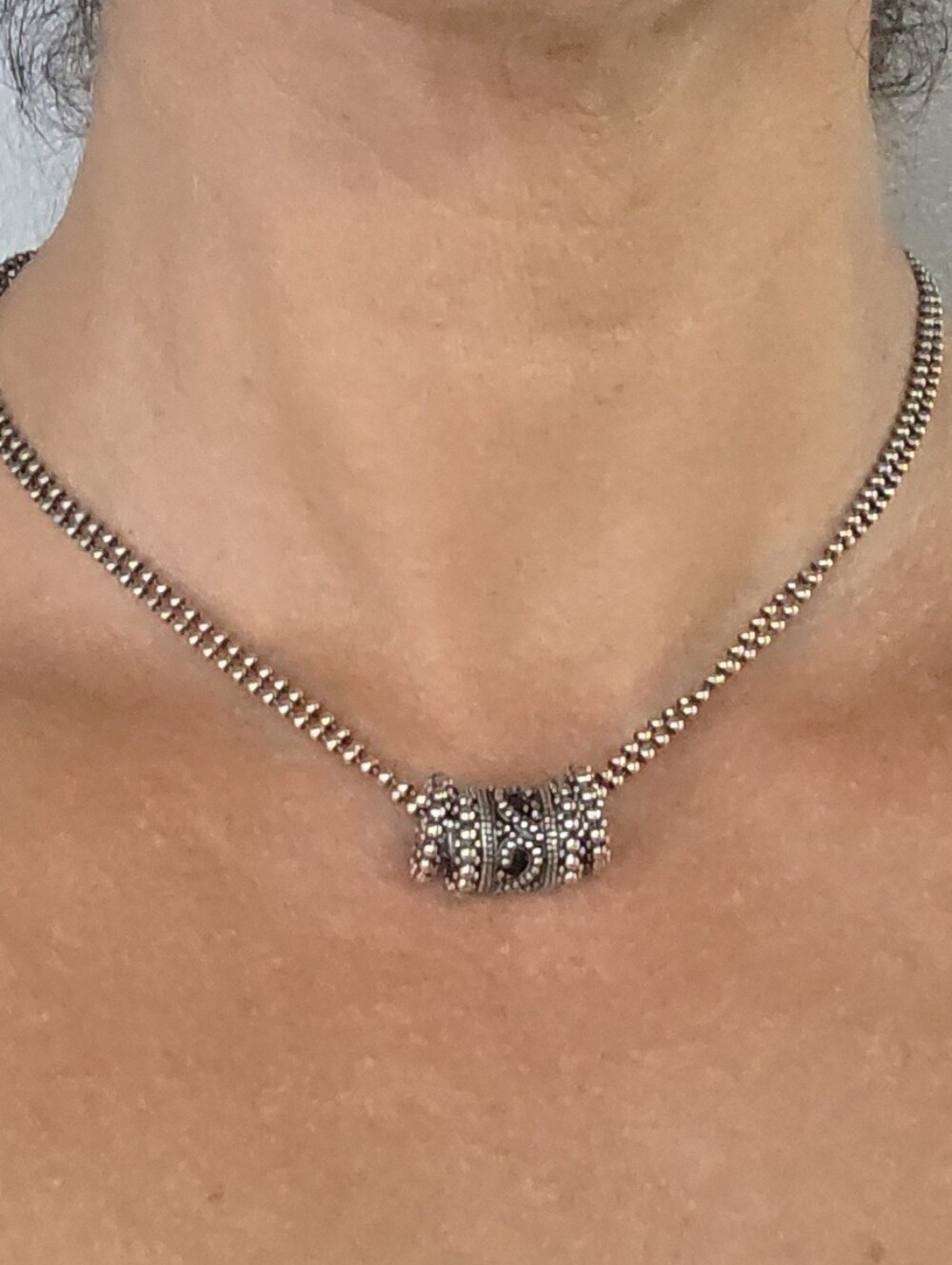 Silver Beaded Barrel Pendant Necklace